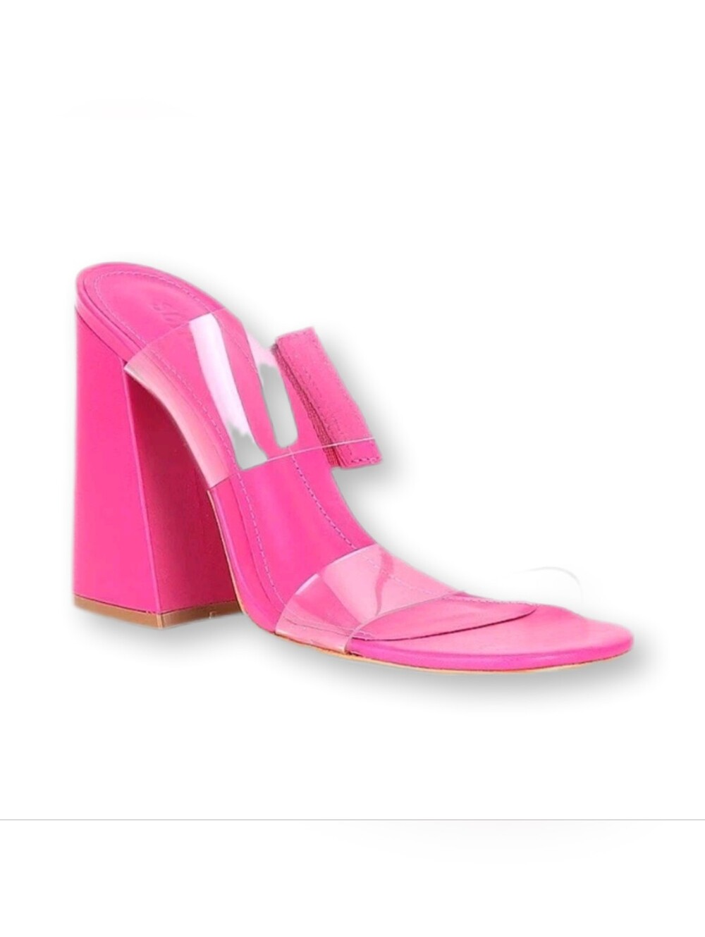 Schutz Victorie Pink Leather & Clear Strap Block Heel Sandals